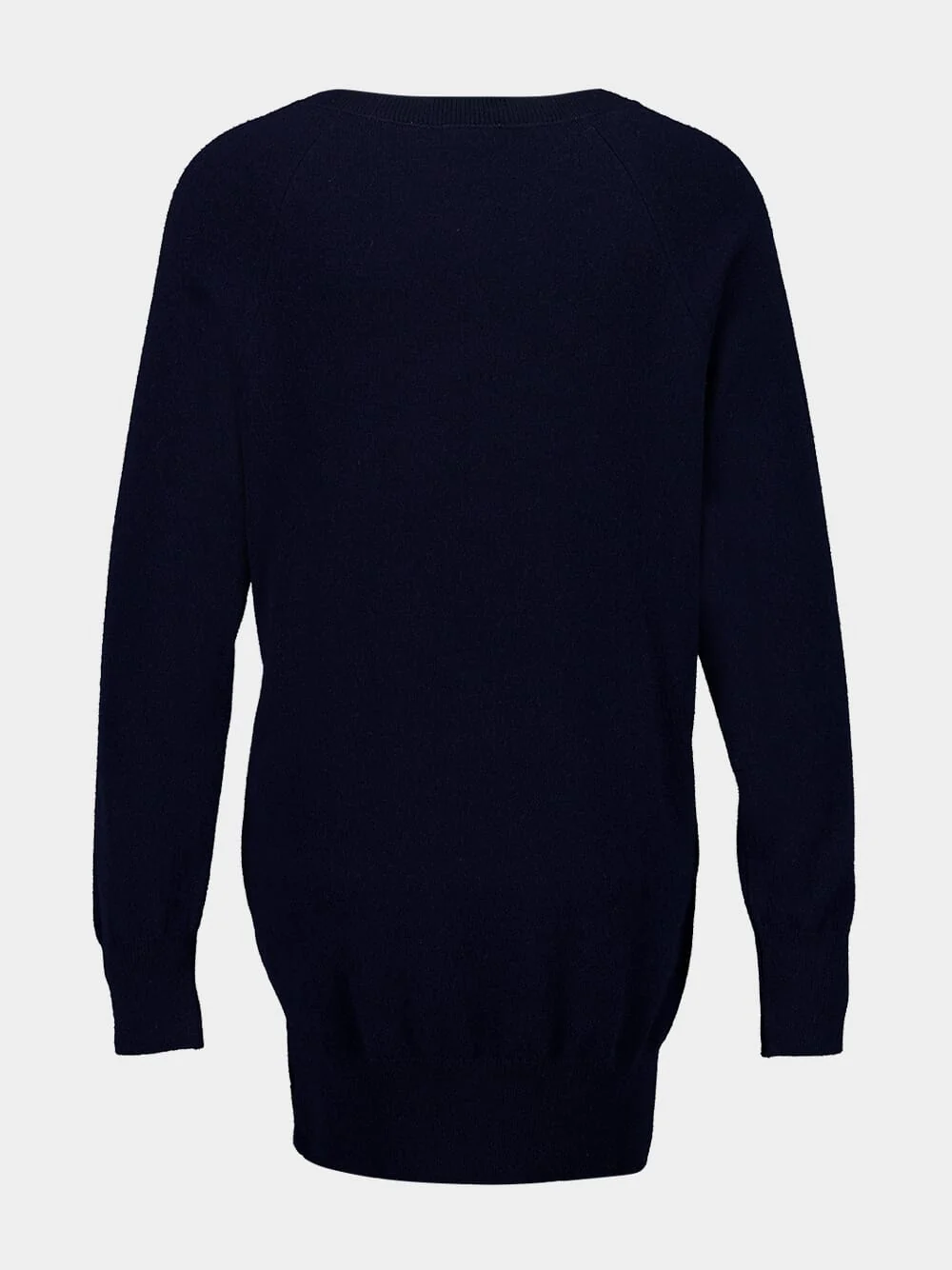 Long V-Neck Navy Cashmere Sweater - Image 2