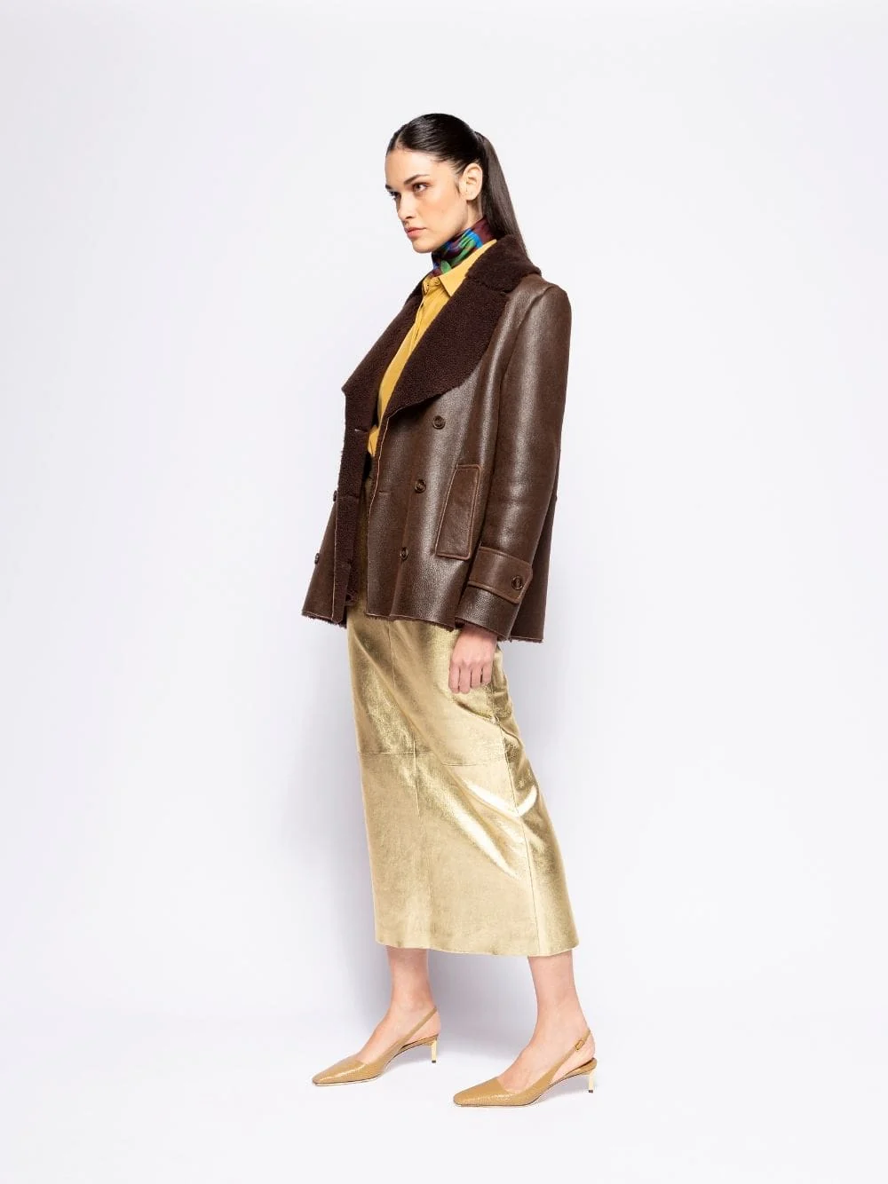 Luna Gold-Effect Leather Skirt - Image 6