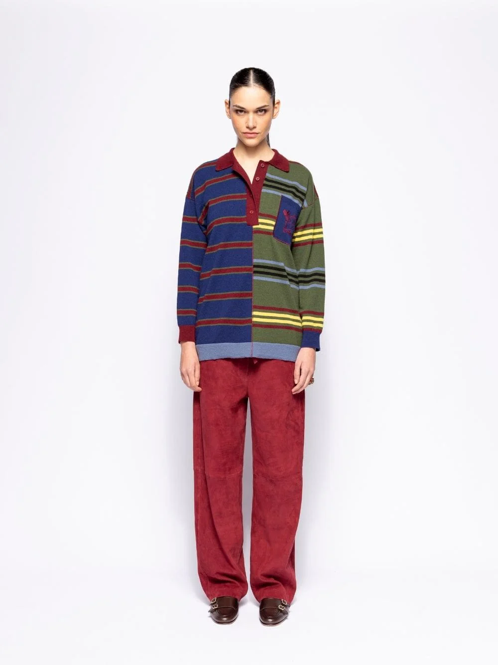 Magdalene Multicolour Striped Embroidered Knitted Top - Image 2