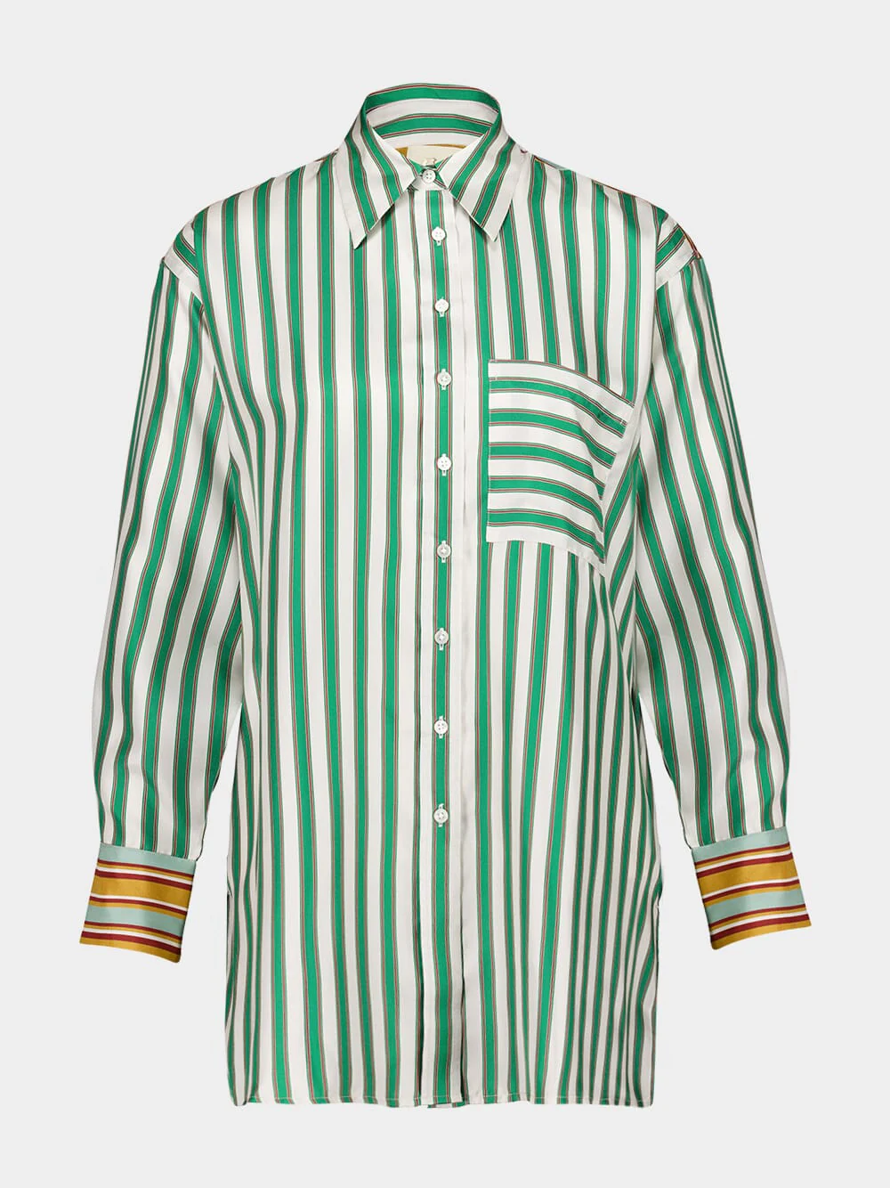 Marie Green Stripes Silk Twill Shirt