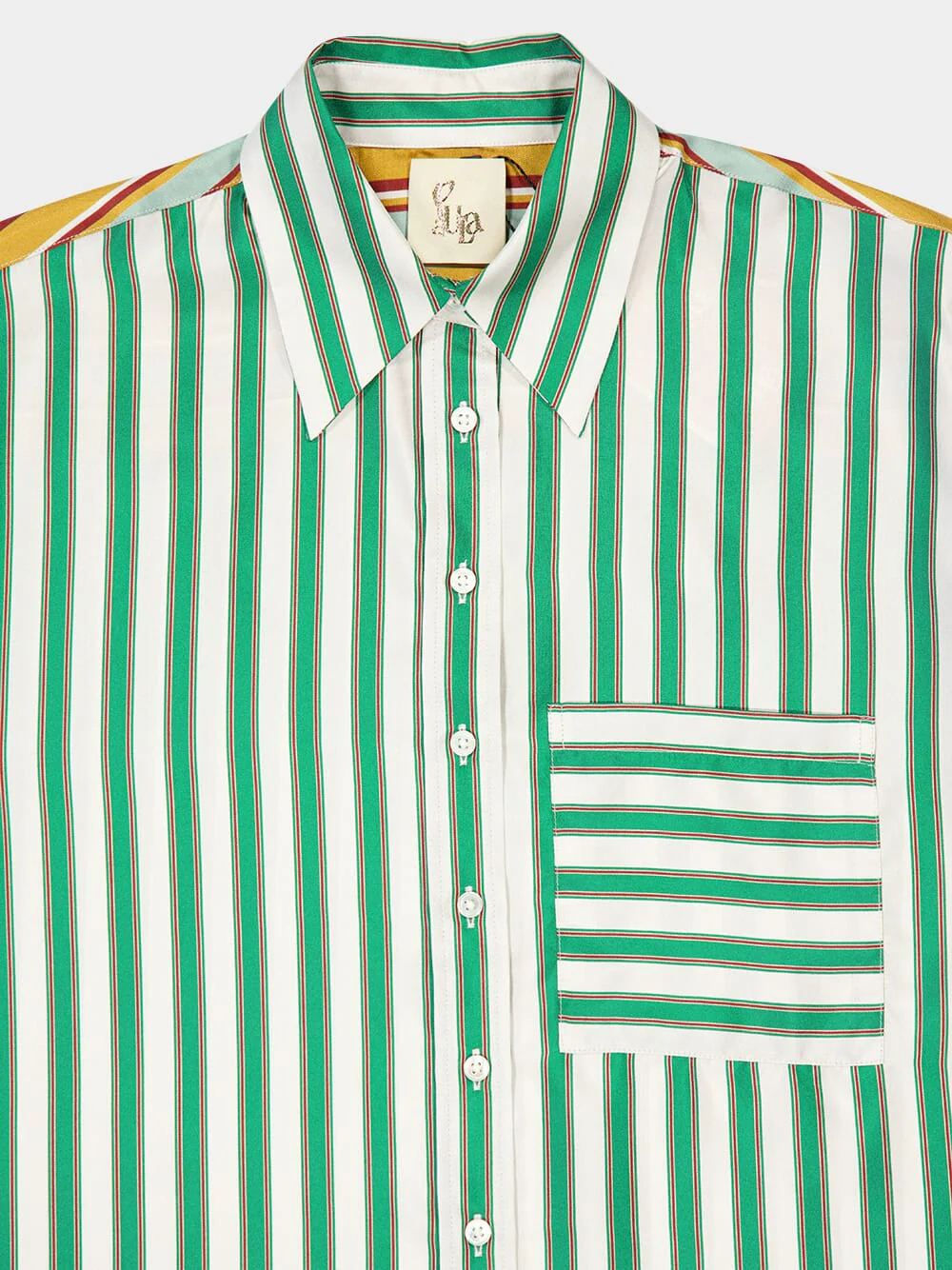 Marie Green Stripes Silk Twill Shirt - Image 5
