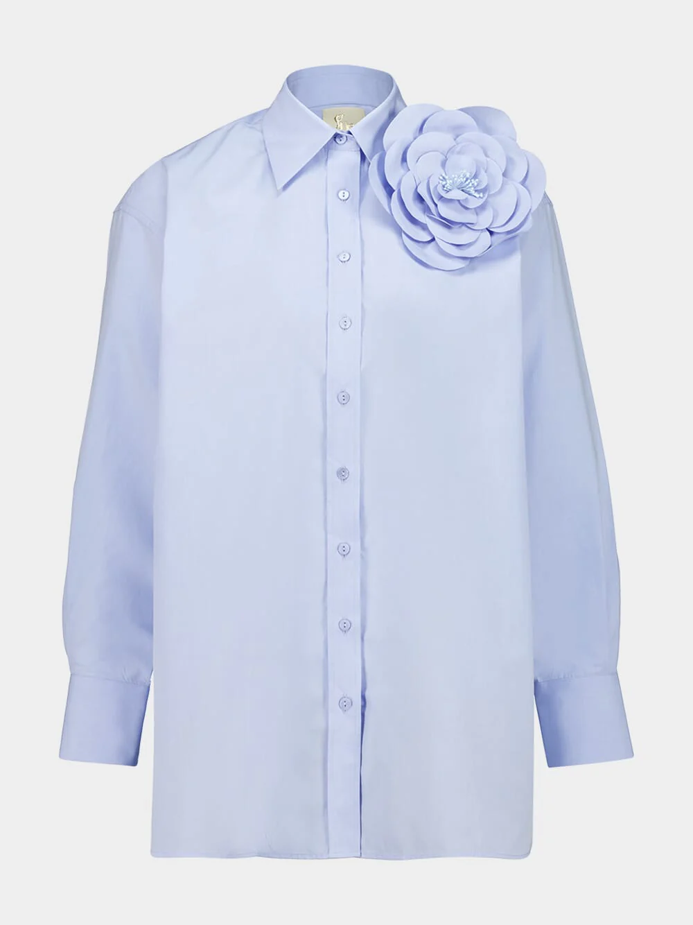 Marla Blue Relaxed Fit Poplin Shirt with Detachable Flower