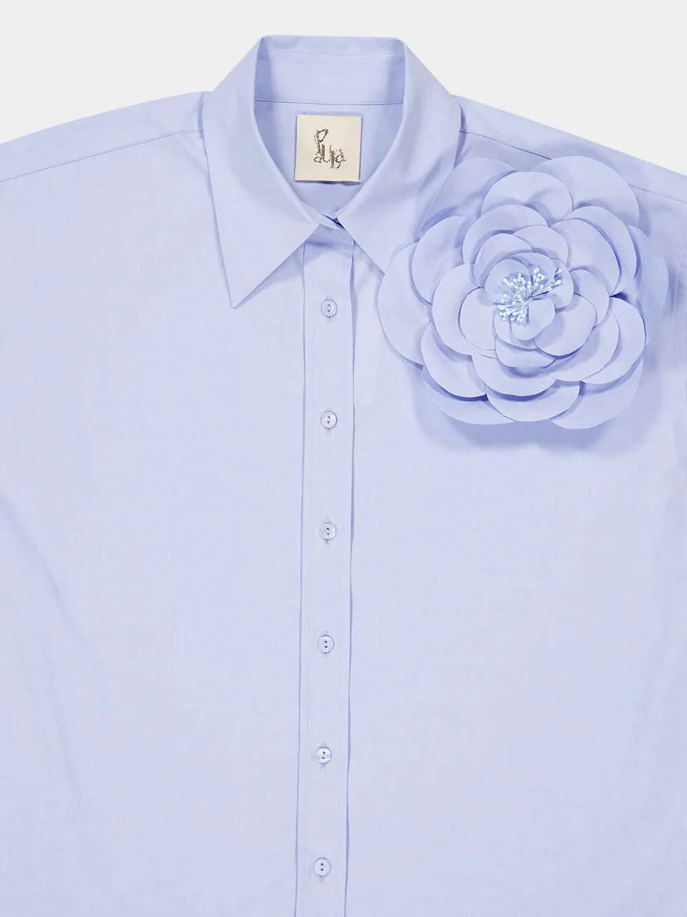 Marla Blue Relaxed Fit Poplin Shirt with Detachable Flower - Image 3