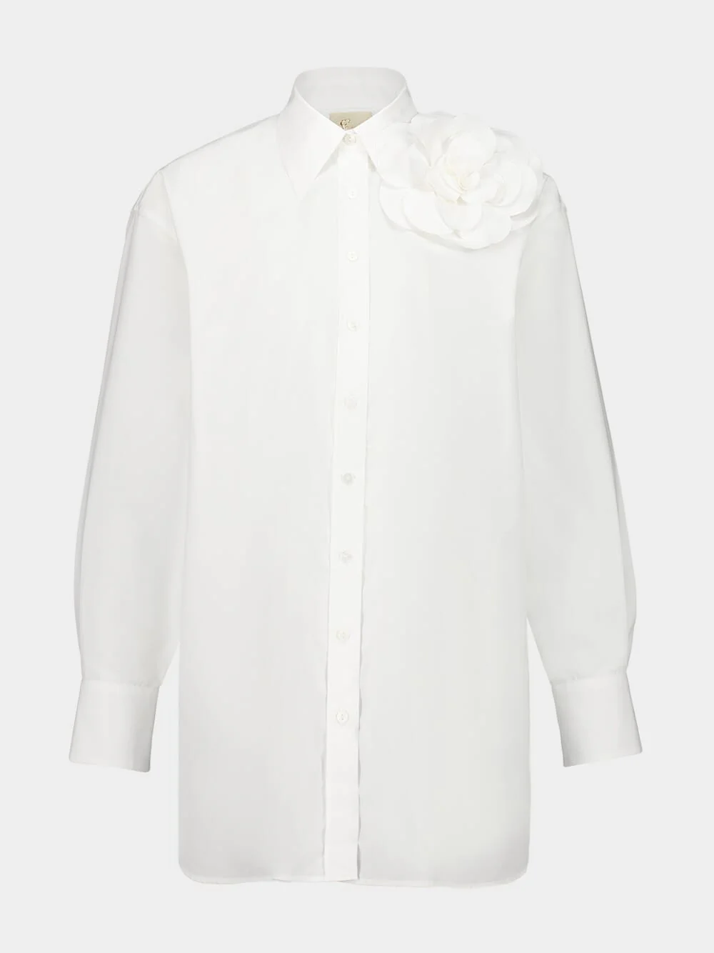 Marla White Relaxed Fit Poplin Shirt with Detachable Flower - Image 2