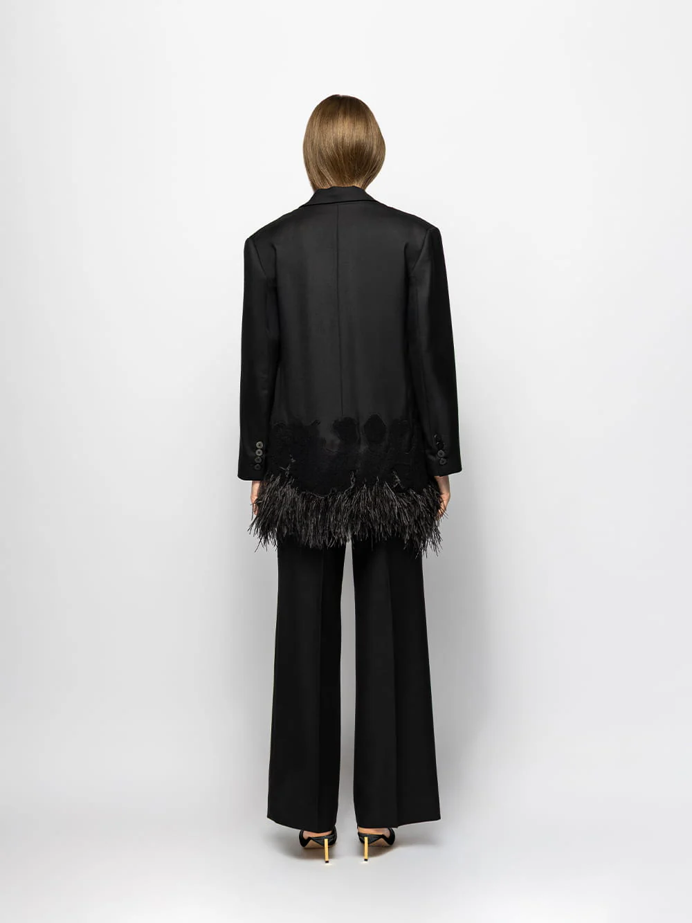 Marys Black Embroidered Blazer with Feathers - Image 4