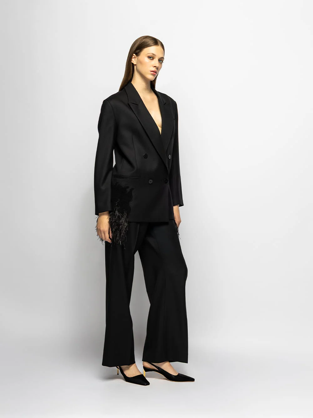 Marys Black Embroidered Blazer with Feathers - Image 6