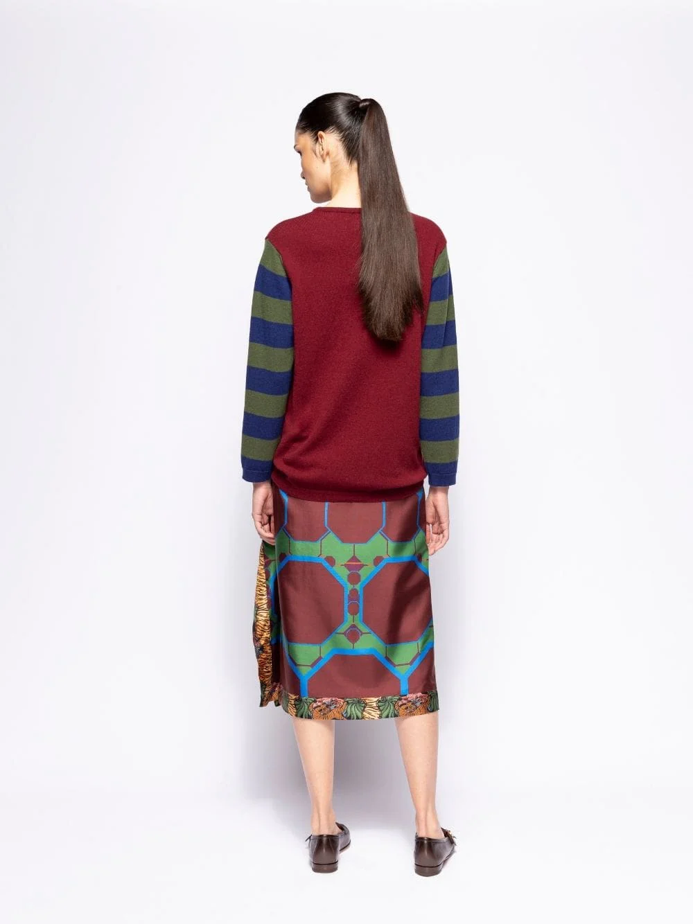 Matilda Cabernet Knitted Long-Sleeved Striped Sleeves Top - Image 3