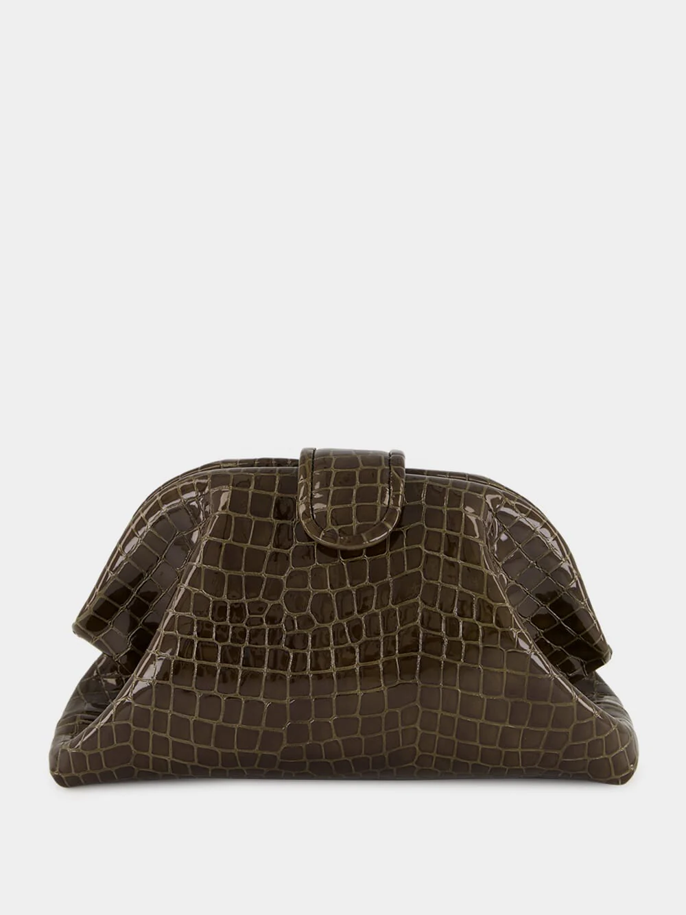 Mavie Dark Green Croco Leather Clutch with Closure - Image 2