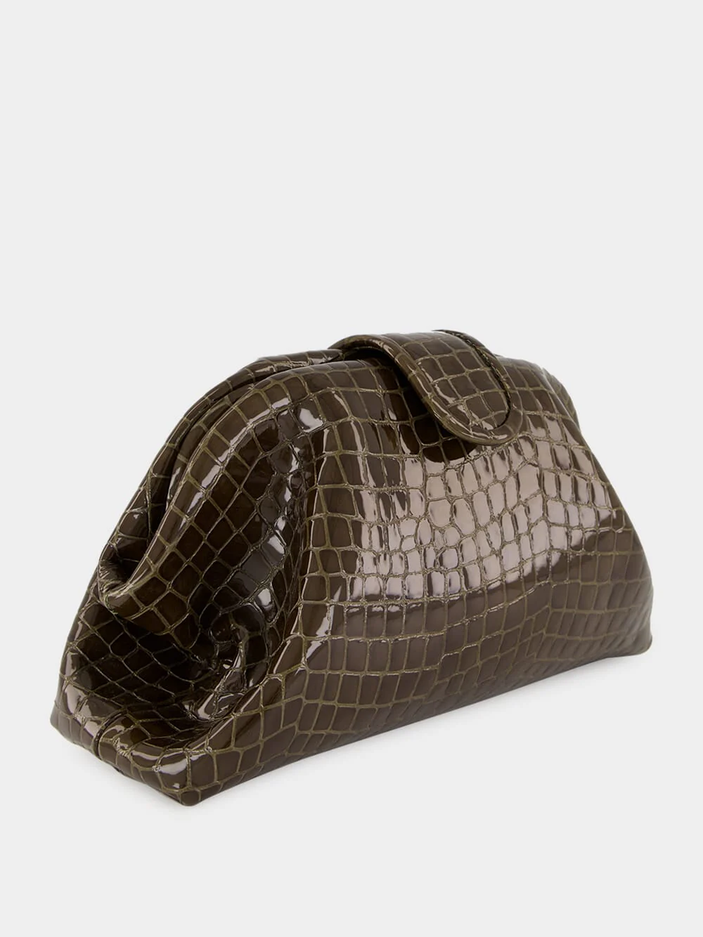 Mavie Dark Green Croco Leather Clutch with Closure - Image 4
