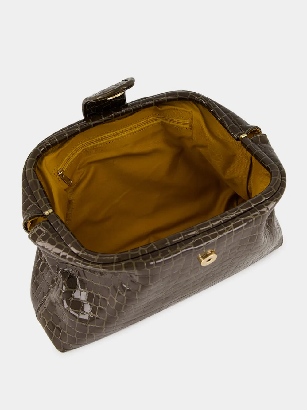 Mavie Dark Green Croco Leather Clutch with Closure - Image 7