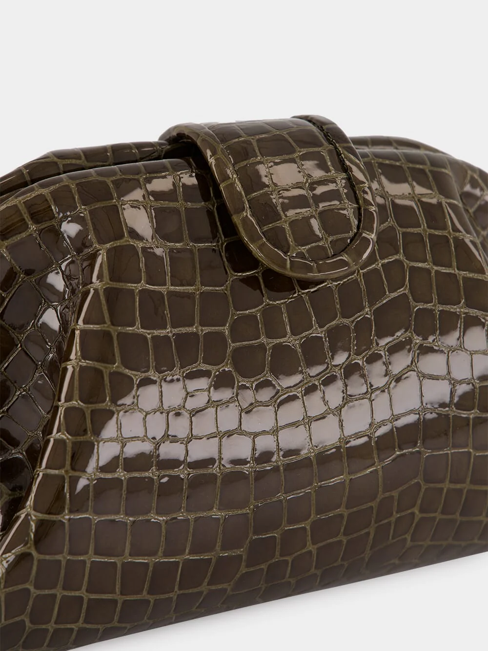 Mavie Dark Green Croco Leather Clutch with Closure - Image 8