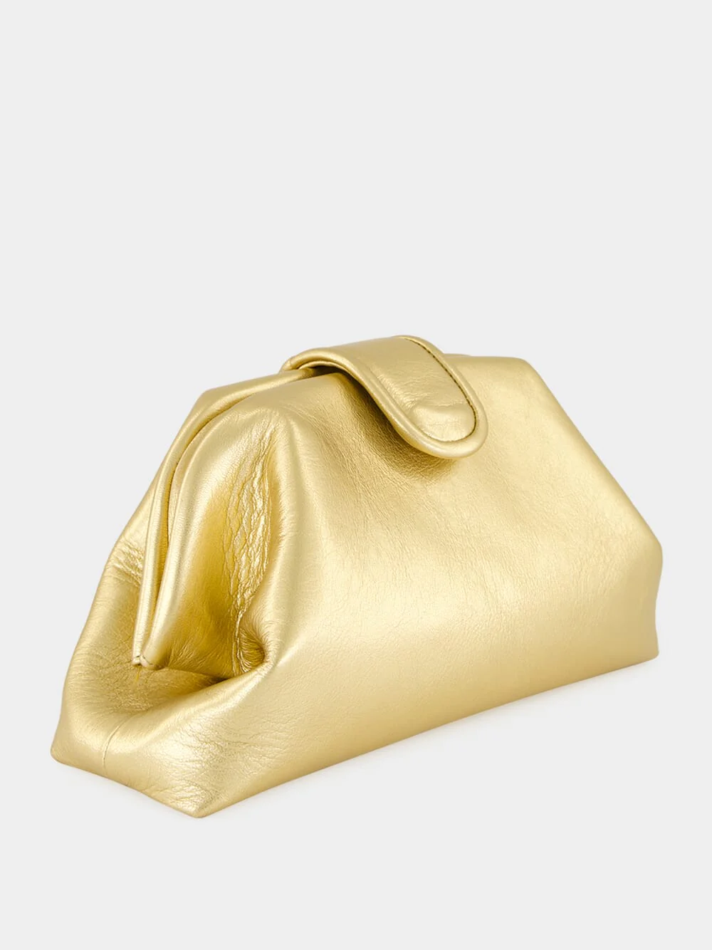 Mavie Gold Leather Clutch with Closure - Image 3