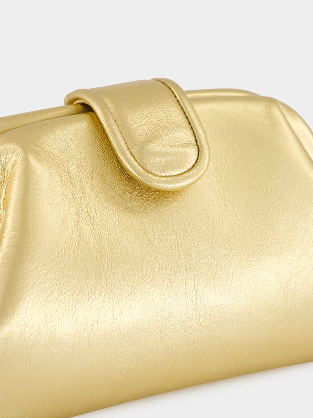 Mavie Gold Leather Clutch with Closure - Image 7