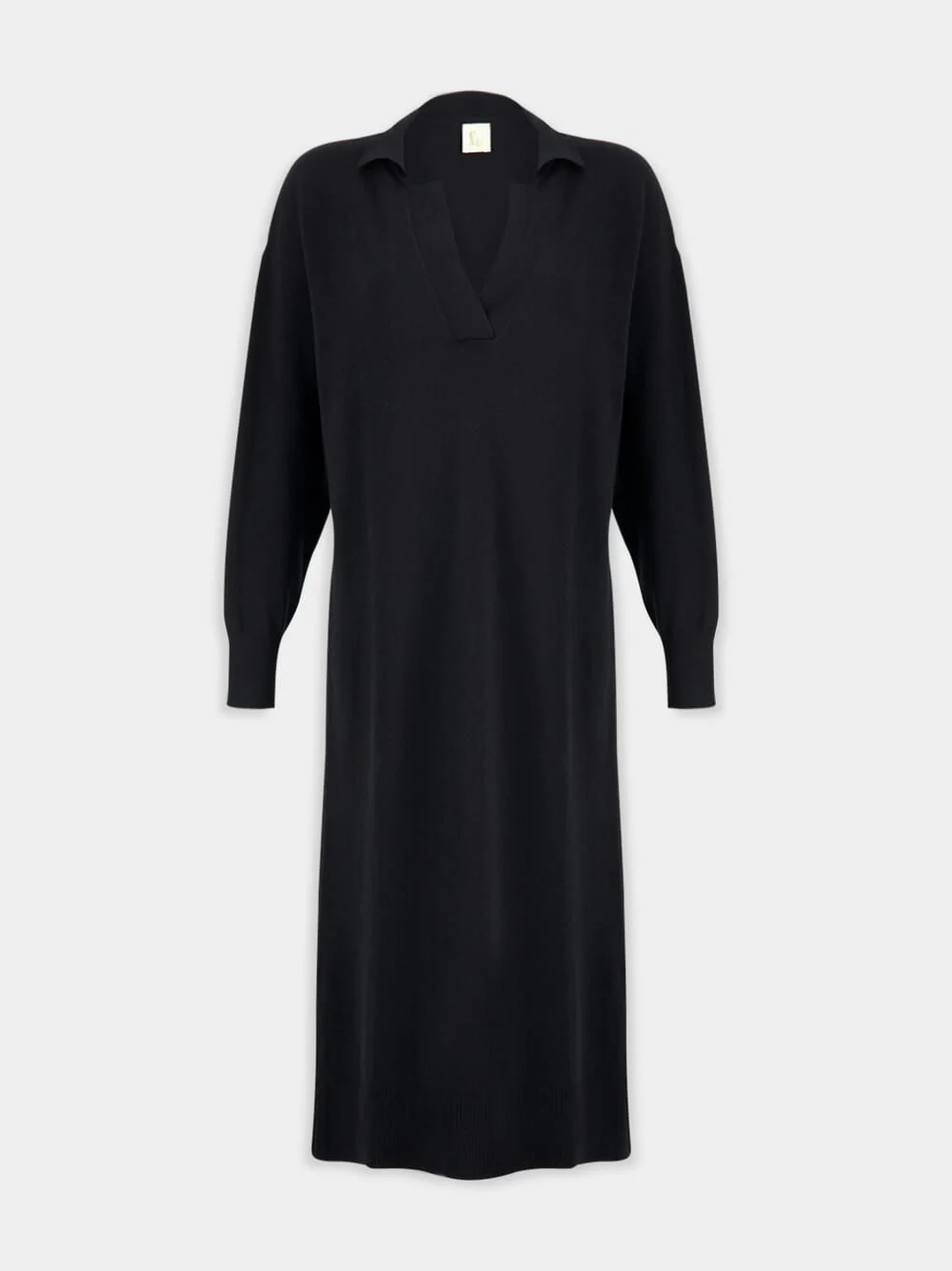 Maya Black V-Neck Cashmere Midi Dress - Image 2