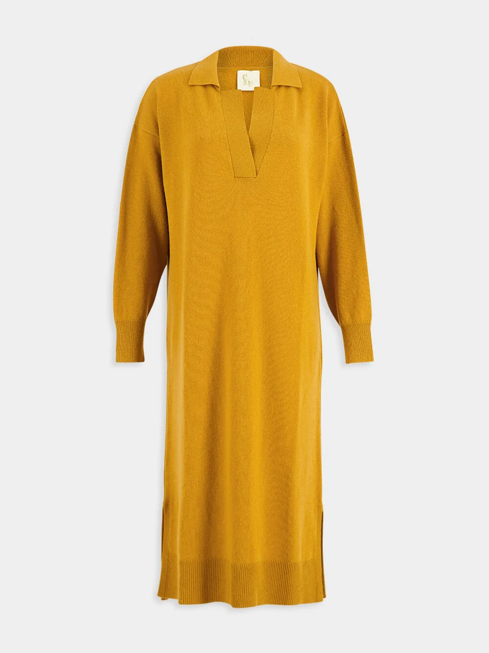 Maya Mustard V-Neck Cashmere Midi Dress - Image 2