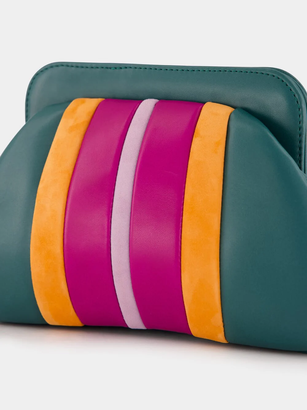 Medine Botanical Green Leather and Suede Clutch - Image 13