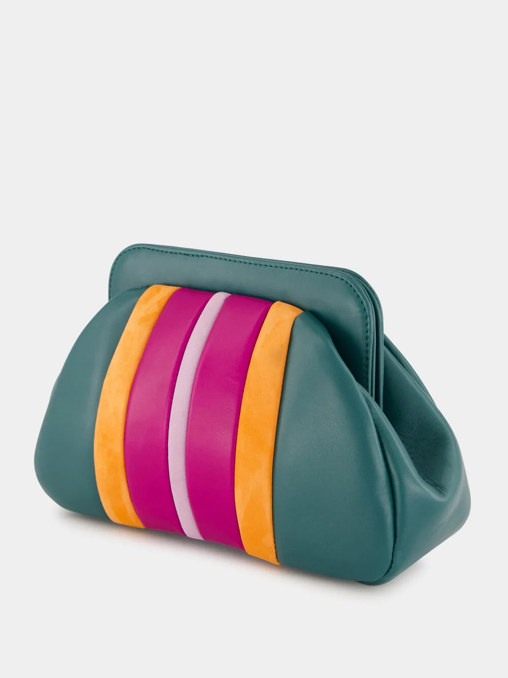 Medine Botanical Green Leather and Suede Clutch - Image 5