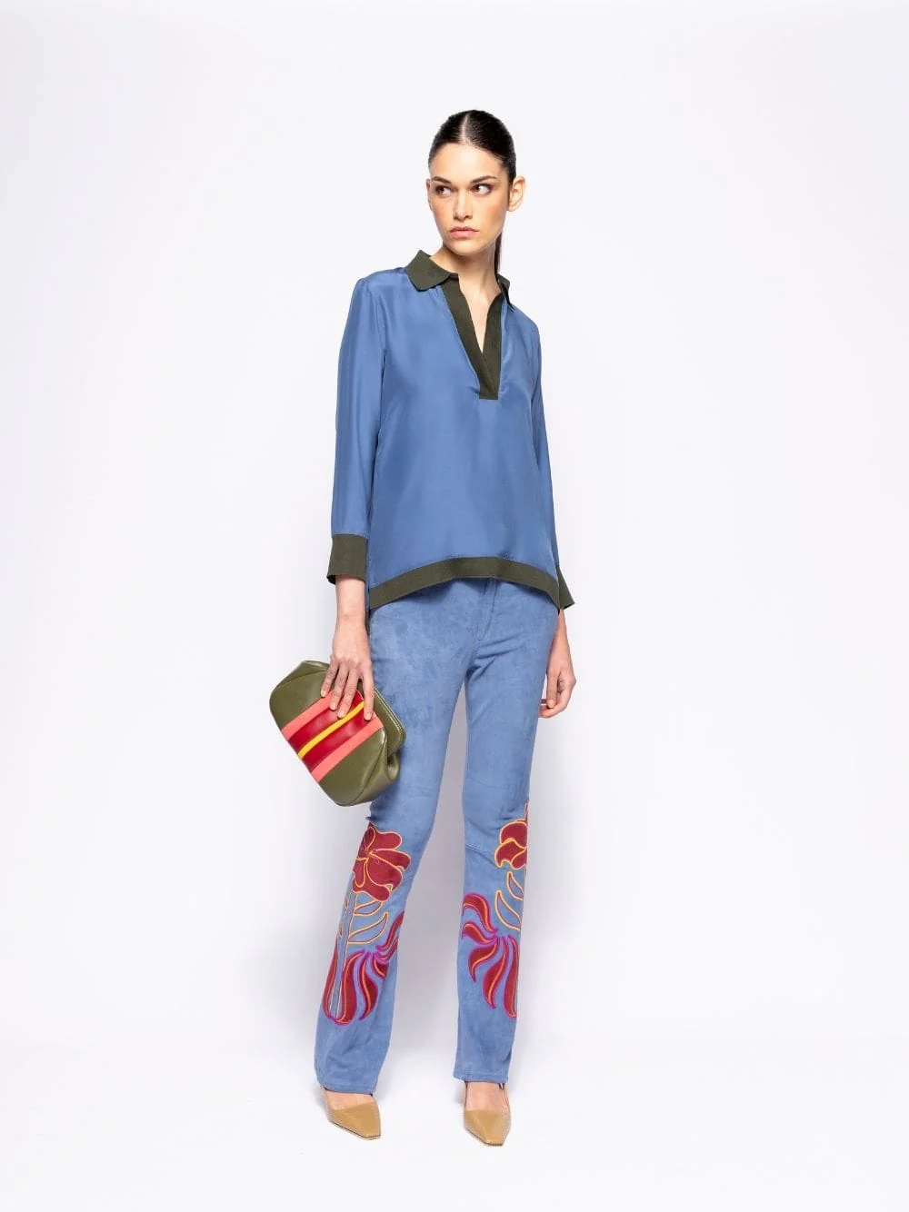 Medine Duffel Bag Leather and Suede Clutch - Image 2