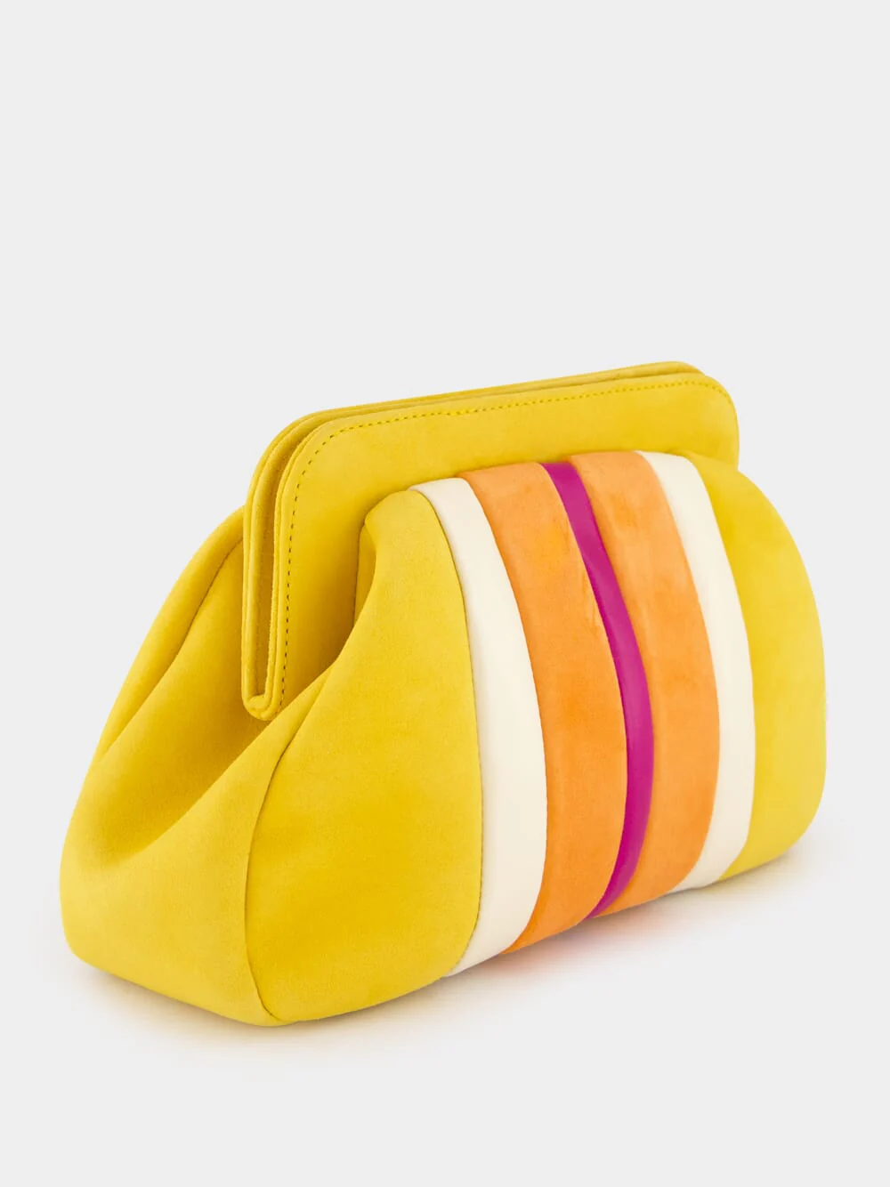 Medine Golden Yellow Leather and Suede Clutch - Image 3