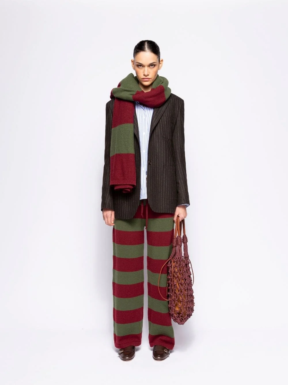 Mira Cabernet and Peacoat Striped Knitted Wide-Leg Pants - Image 2