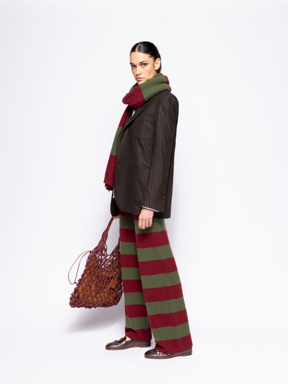 Mira Cabernet and Peacoat Striped Knitted Wide-Leg Pants - Image 6