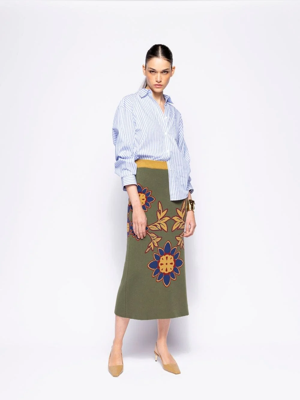 Mirabi Blue Stripes Oversized Relaxed Fit Striped Shirt - Image 2