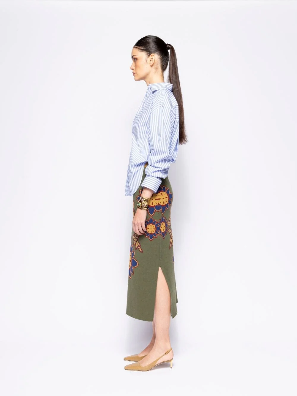 Mirabi Blue Stripes Oversized Relaxed Fit Striped Shirt - Image 6