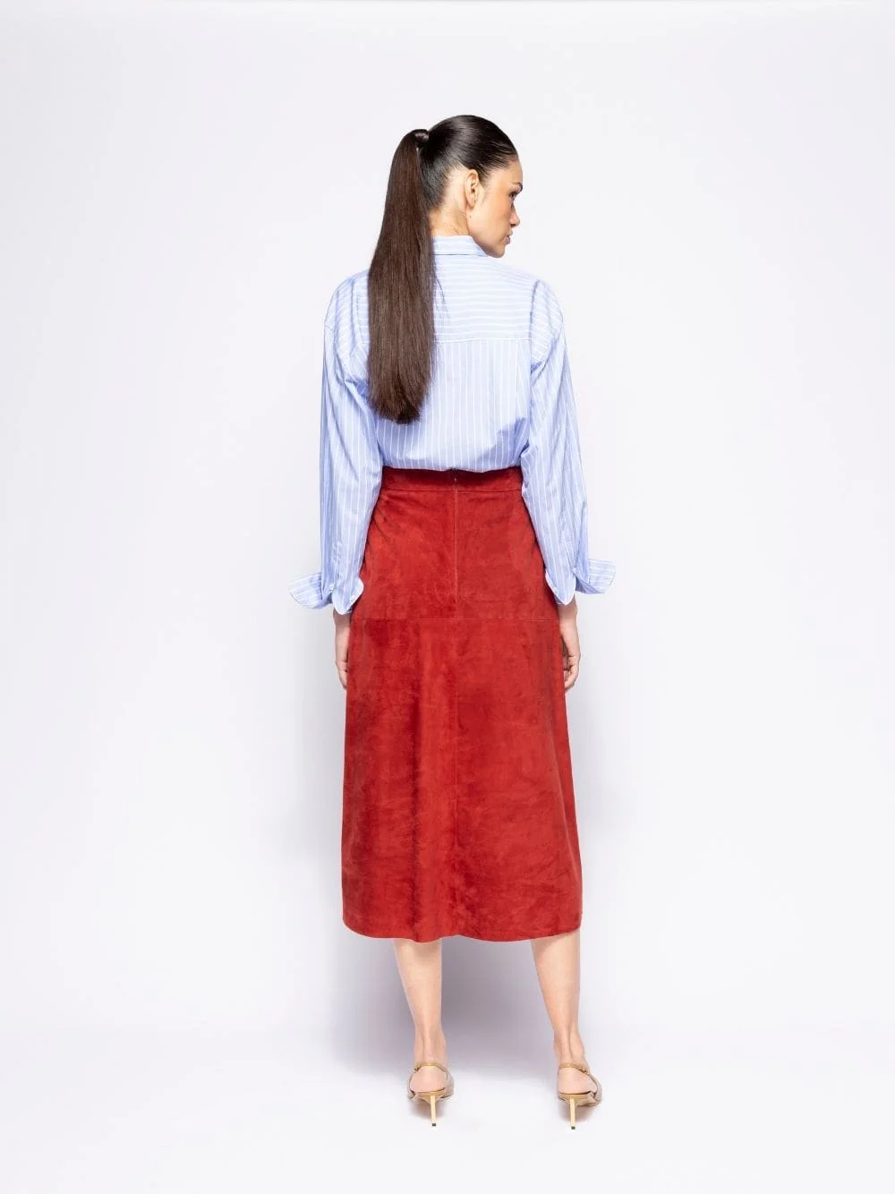 Mirabi Orange Stripes Oversized Relaxed Fit Striped Shirt - Image 4