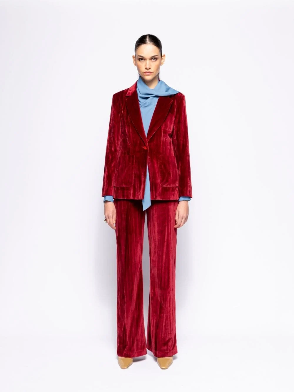 Morchella Cabernet Velvet Plissé Pants - Image 2
