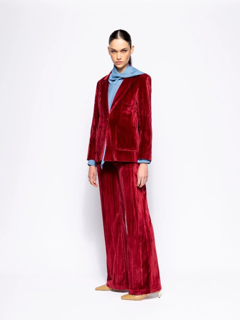 Morchella Cabernet Velvet Plissé Pants - Image 6
