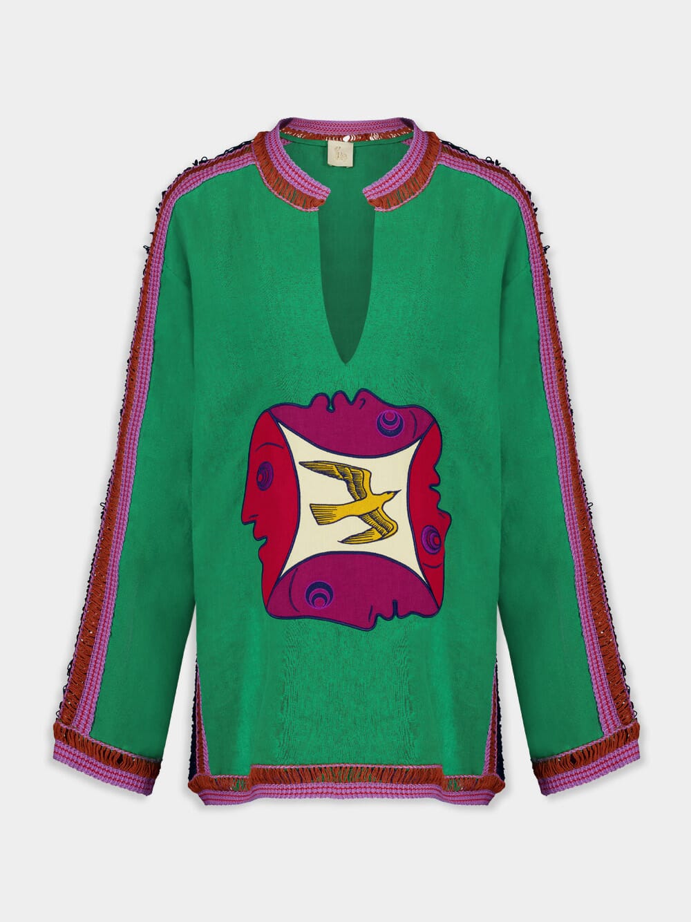 Myosolis Jolly Green Linen Top with Embroidered Patches - Image 2