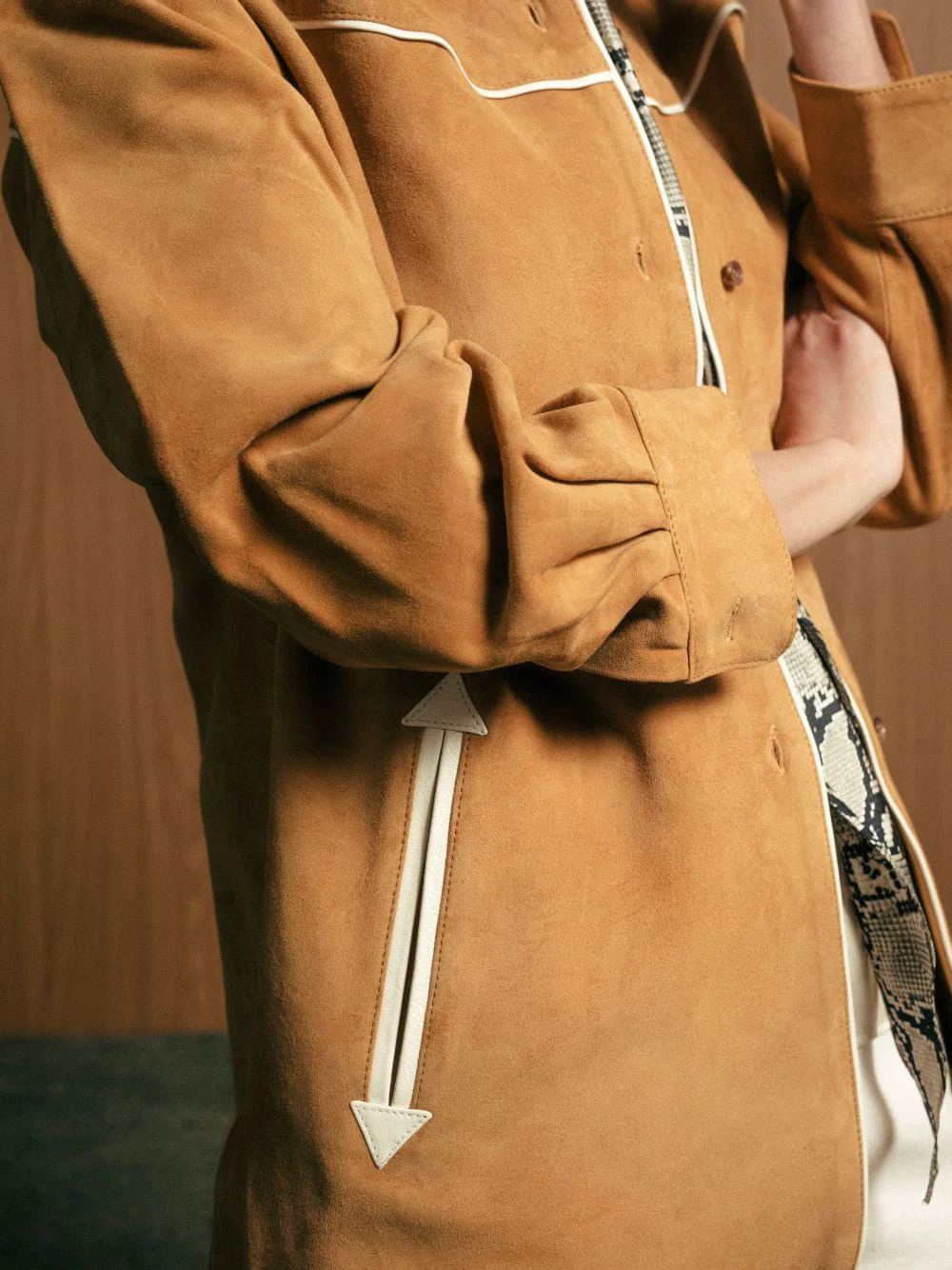 Narcisa Golden Brown Suede Embroidered Cowboy Shirt - Image 3