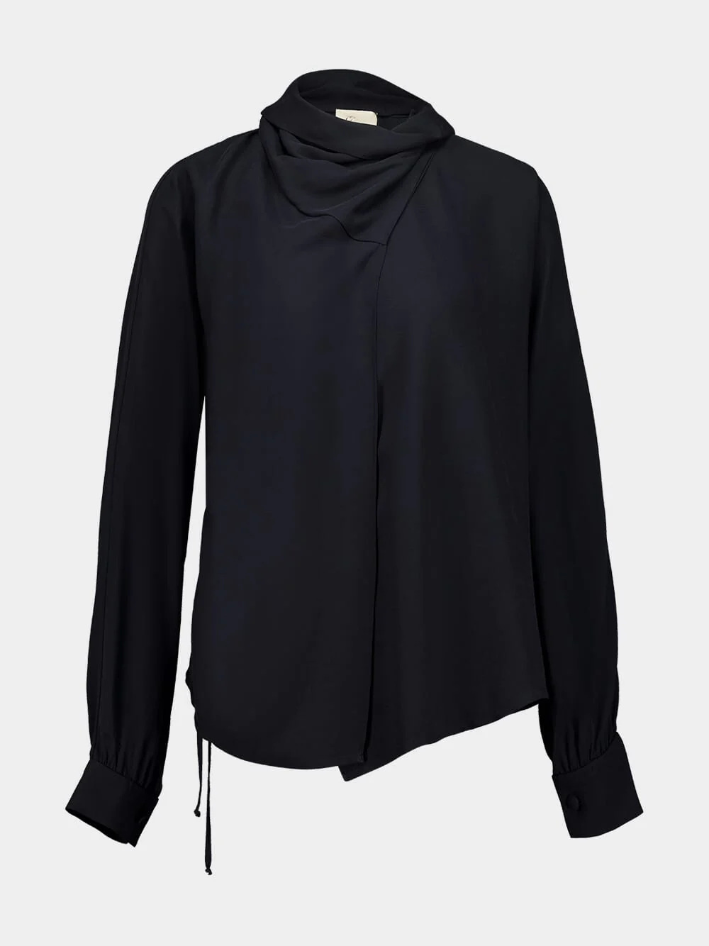 Narcissus Black Wrap Top with Collar Tie - Image 2