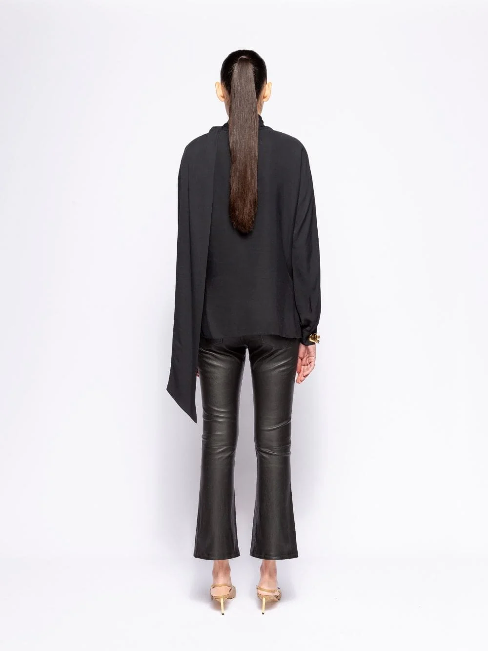Narcissus Black Wrap Top with Collar Tie - Image 3