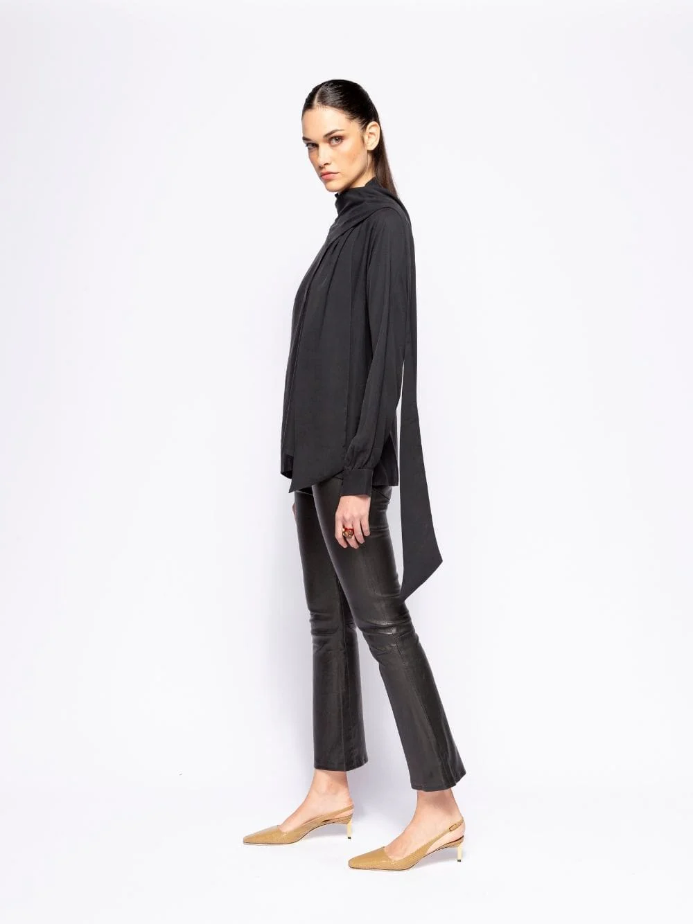 Narcissus Black Wrap Top with Collar Tie - Image 5