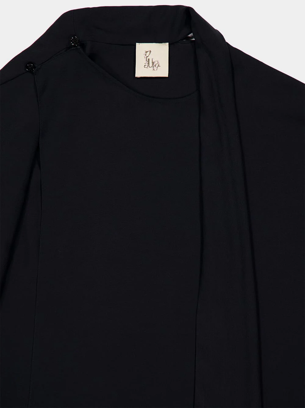 Narcissus Black Wrap Top with Collar Tie - Image 7