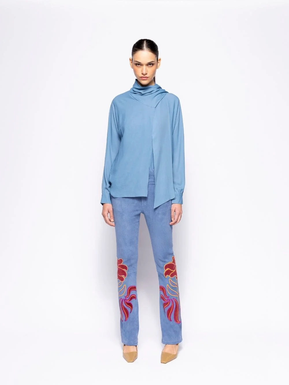 Narcissus Dutch Blue Wrap Top with Collar Tie - Image 2