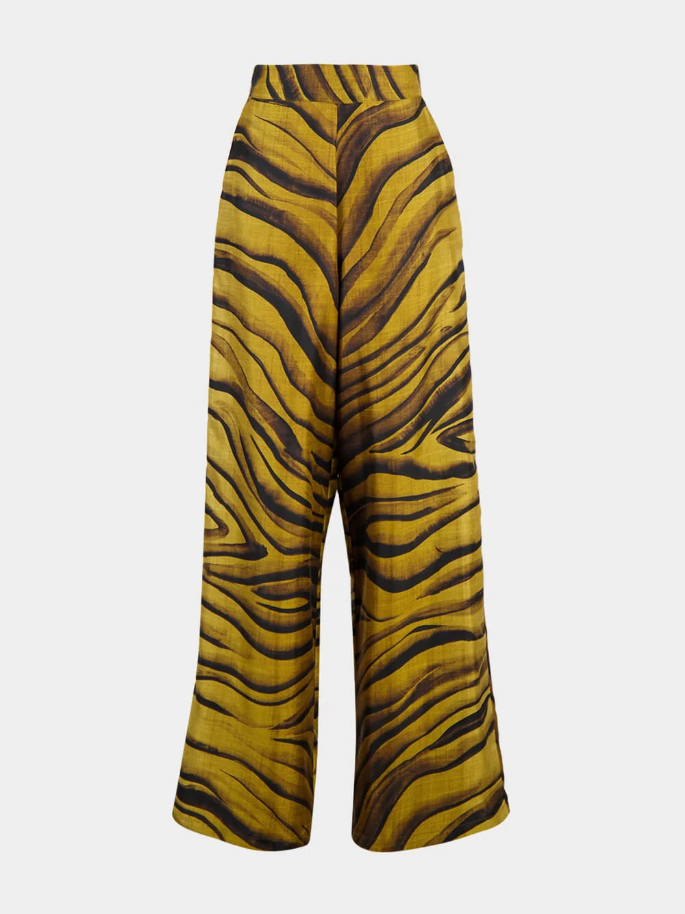 Nuria Tigerstripes Wide-Leg Printed Pants with Velvet Trim