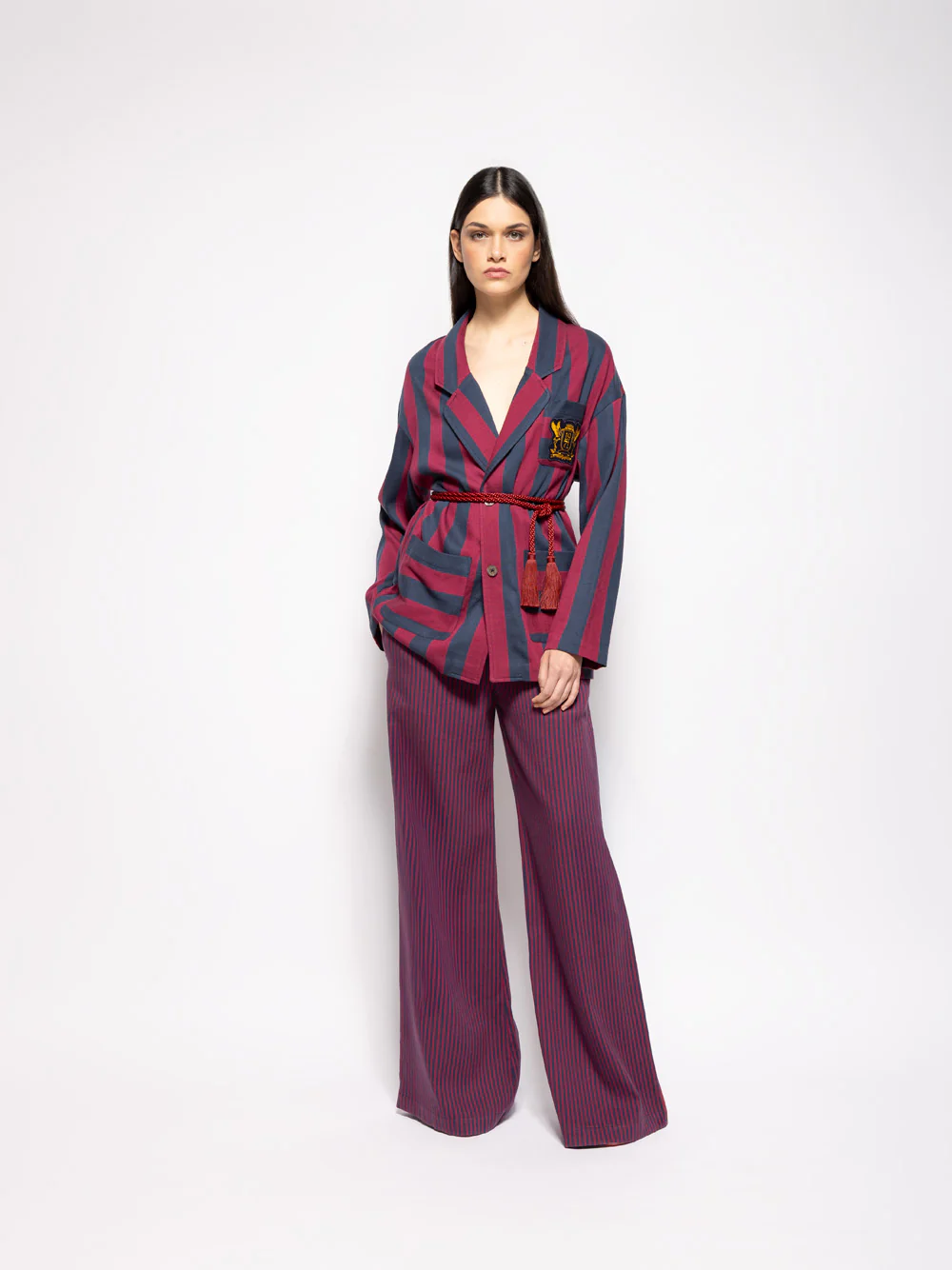Nymphaea Grape Hand-Woven Striped Blazer with Embroidery - Image 8
