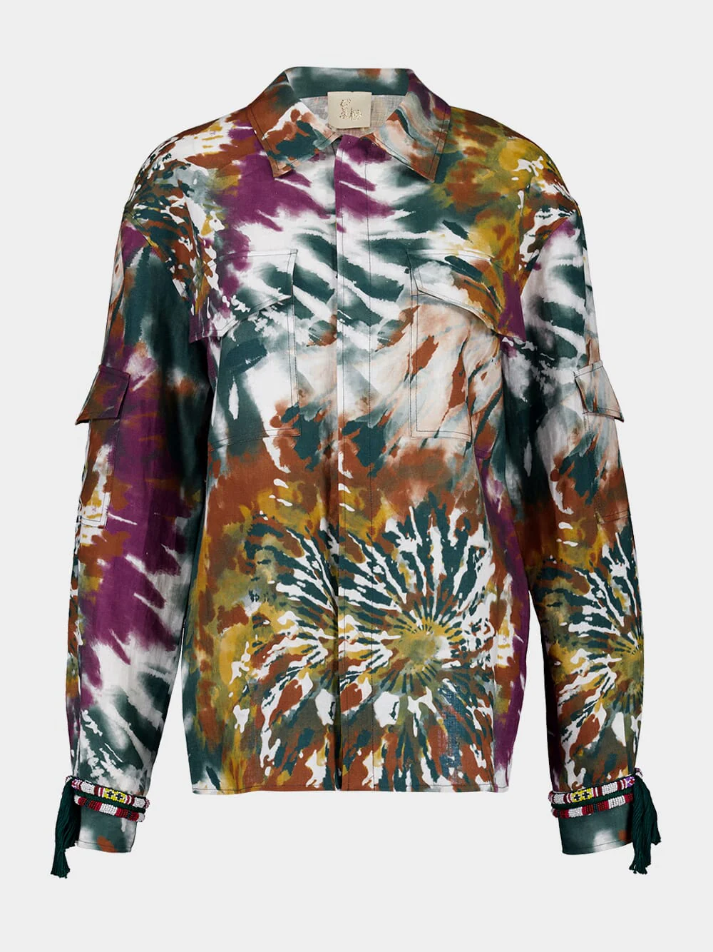 Ocotillo Printed Hand Beaded Embellished Linen Overshirt - Image 10