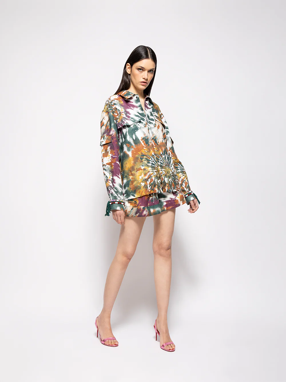 Ocotillo Printed Hand Beaded Embellished Linen Overshirt - Image 4