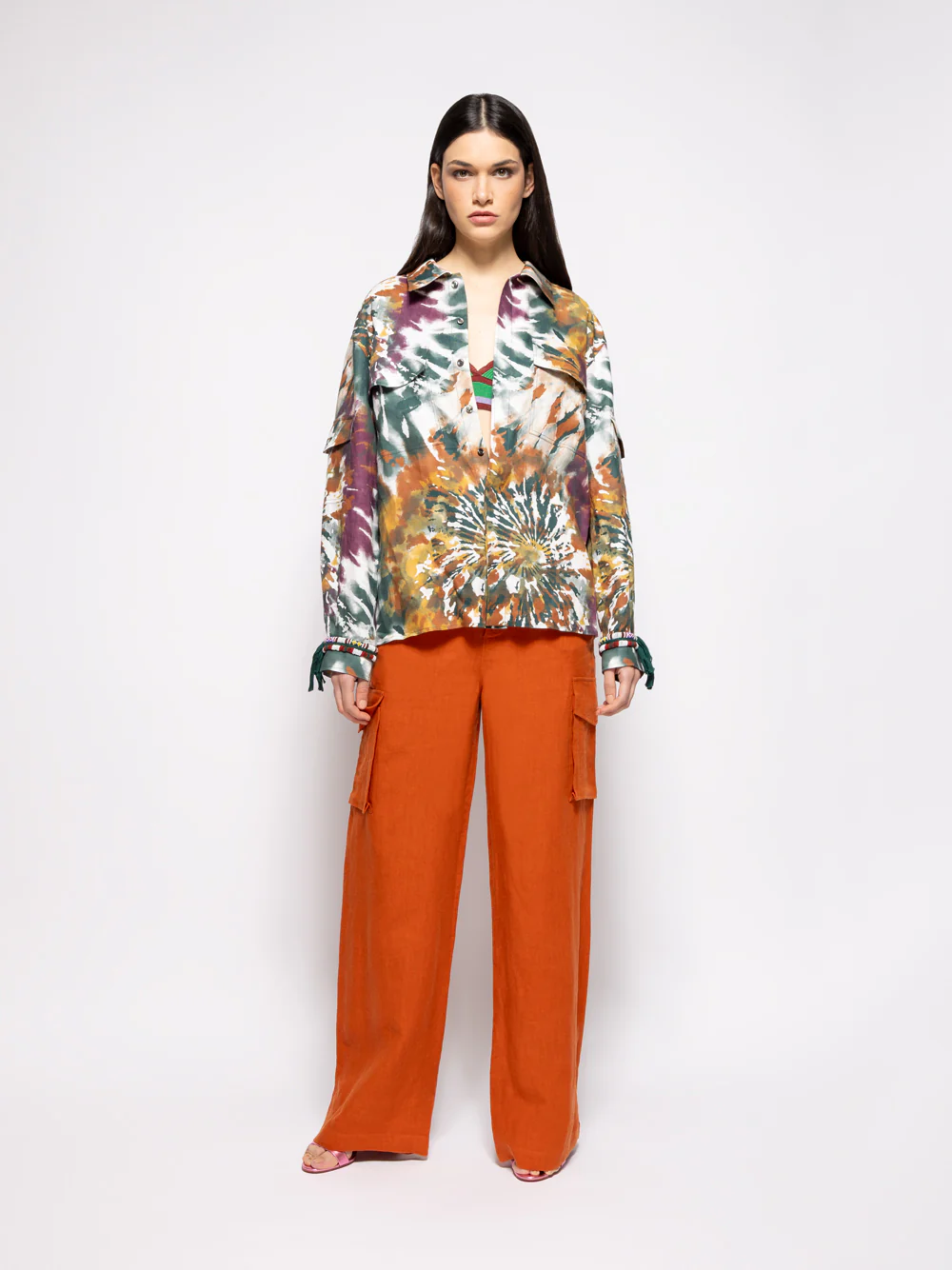 Ocotillo Printed Hand Beaded Embellished Linen Overshirt - Image 7