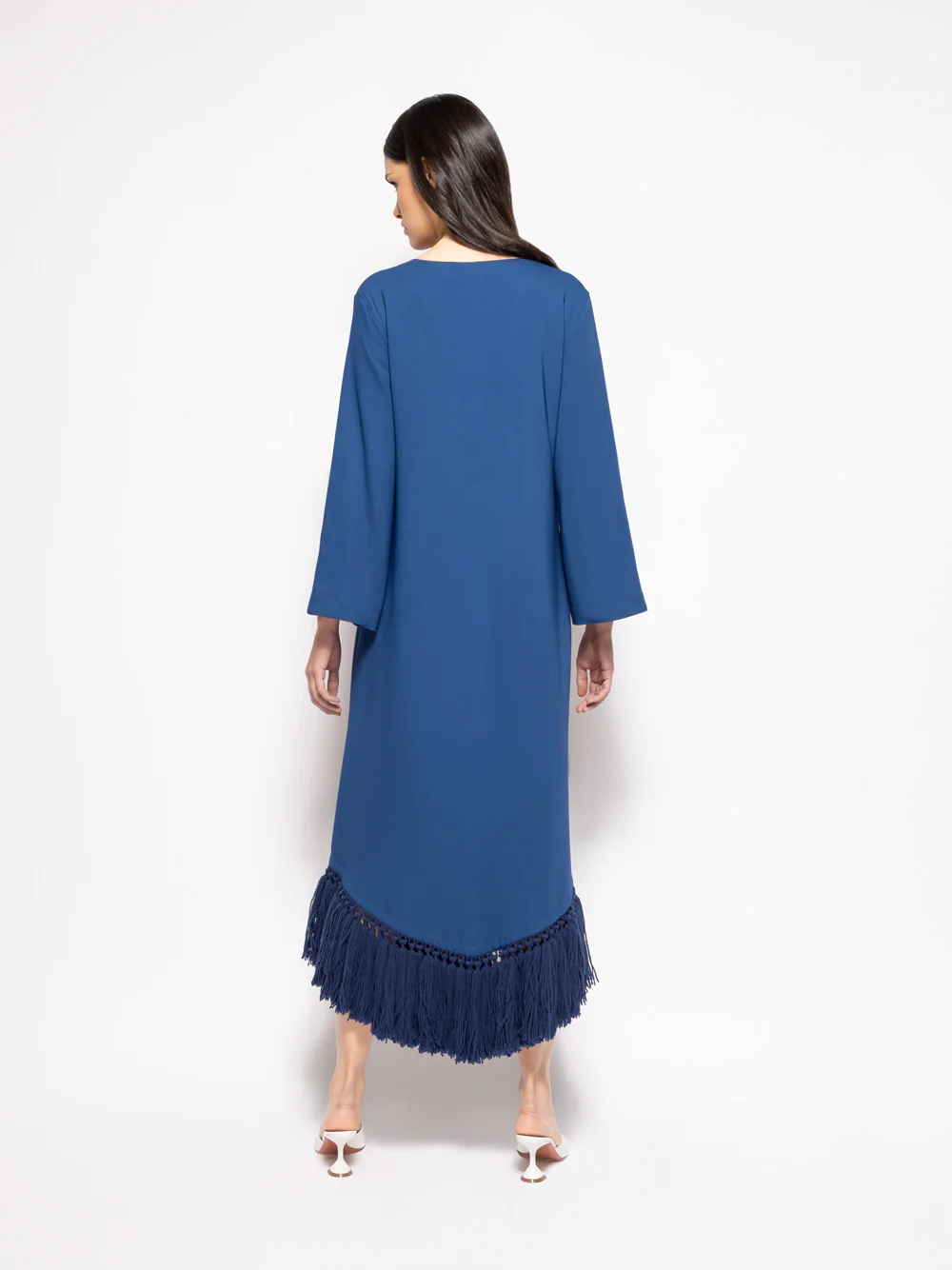 Onyx Estate Blue Chenille Embroidered Dress with Fringes - Image 10