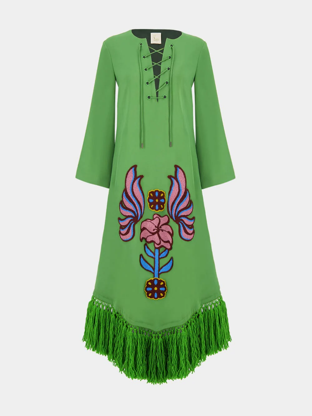 Onyx Treetop Chenille Embroidered Dress with Fringes - Image 2