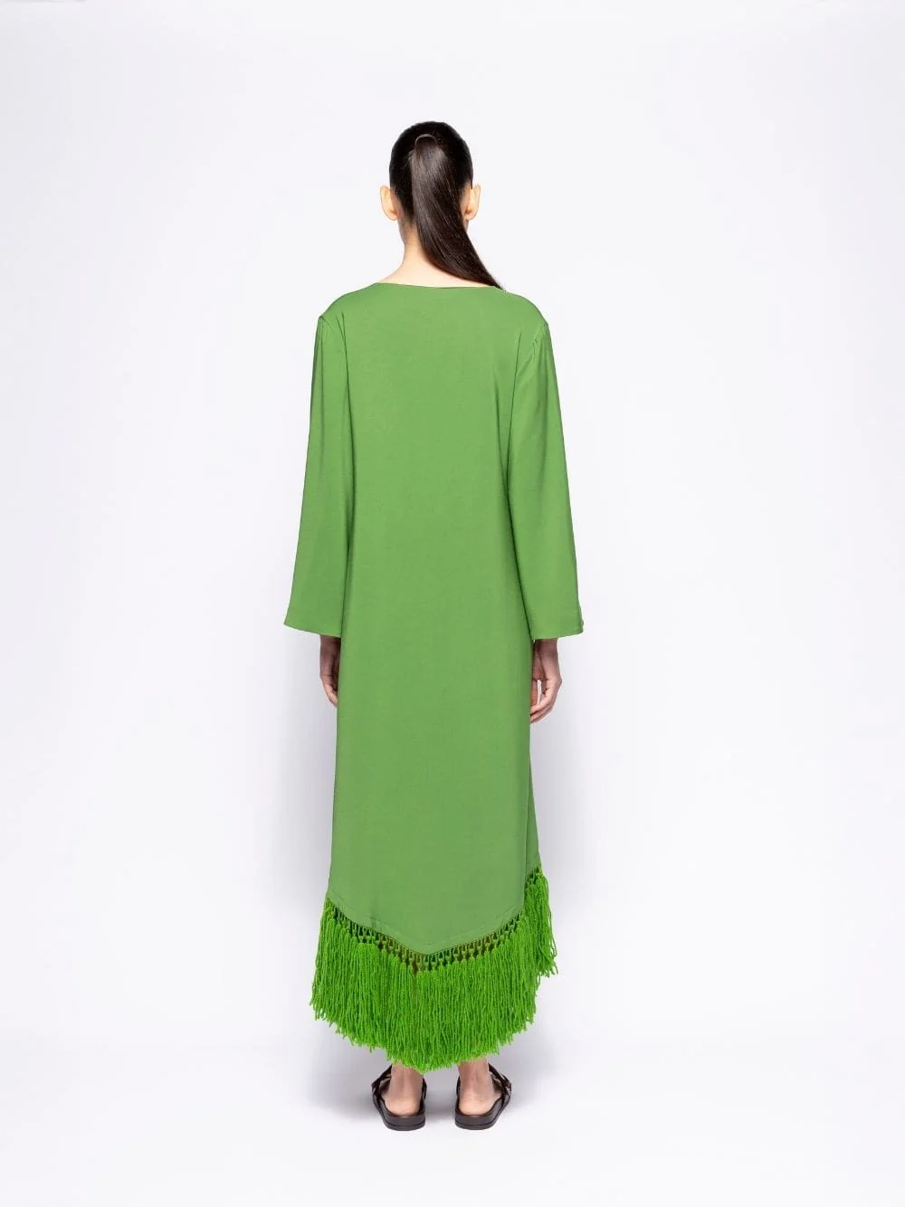 Onyx Treetop Chenille Embroidered Dress with Fringes - Image 5