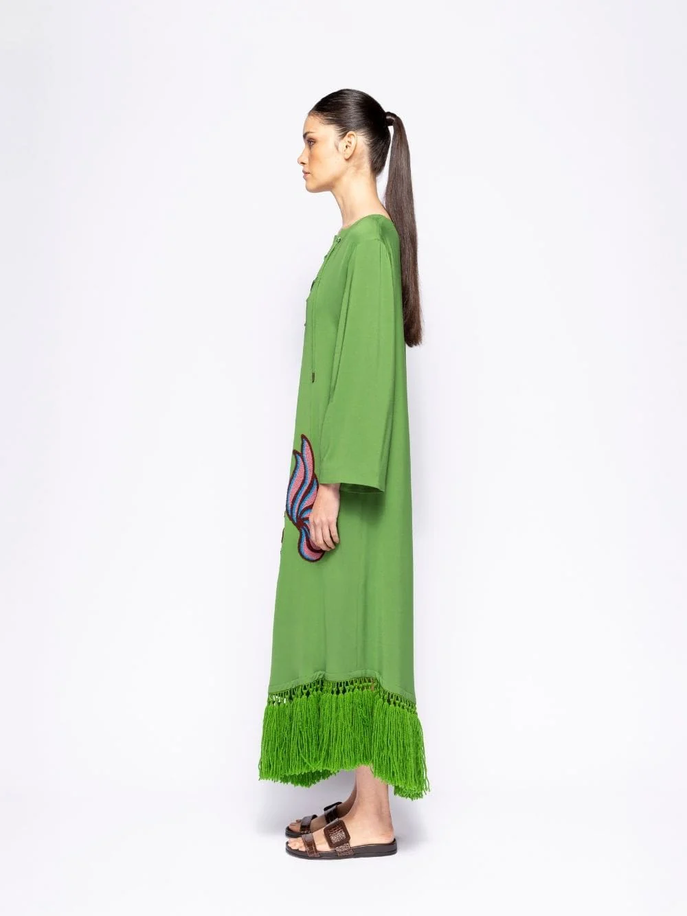 Onyx Treetop Chenille Embroidered Dress with Fringes - Image 7