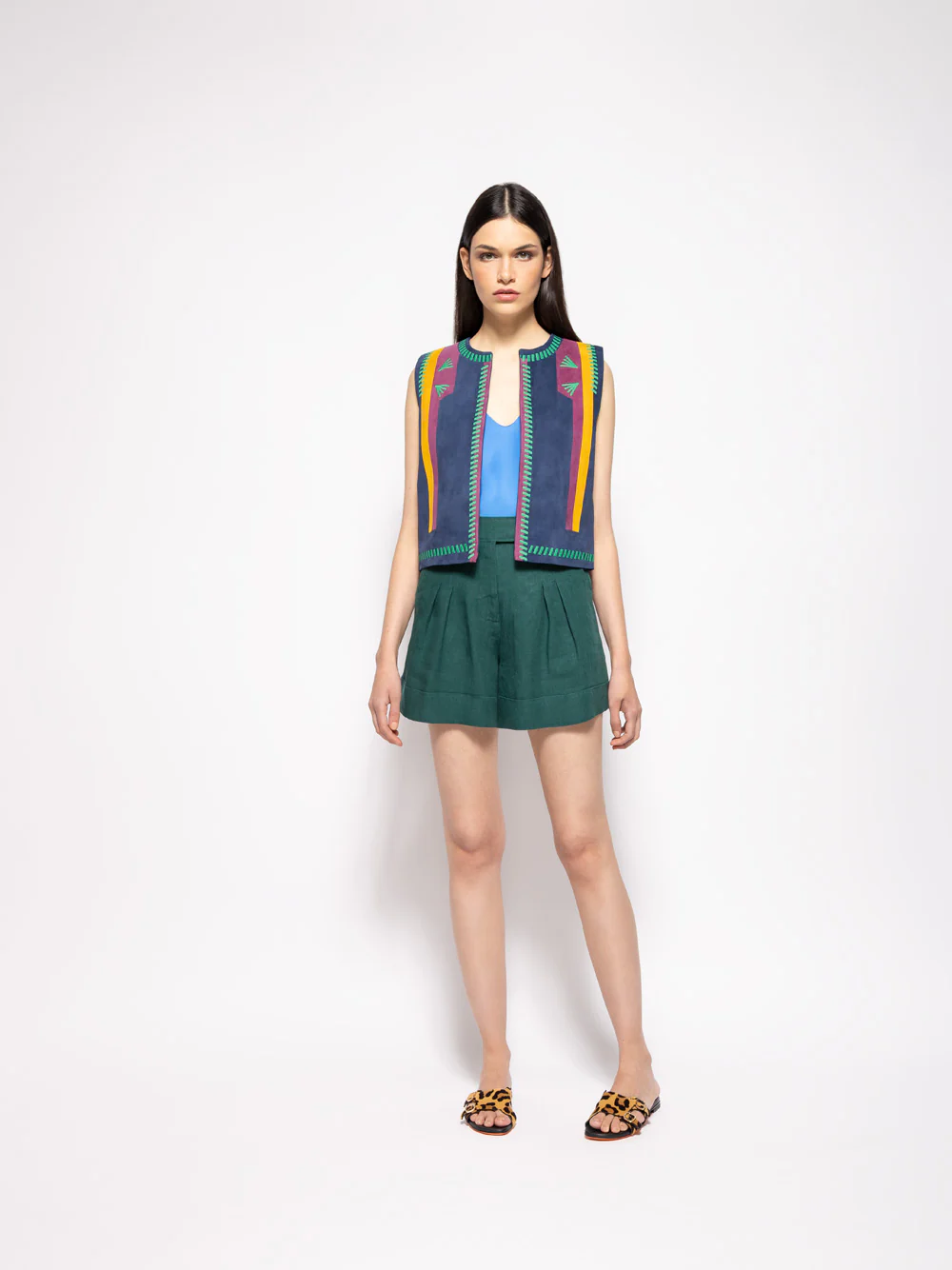 Pansy Estate Blue Embroidered Suede Vest - Image 4