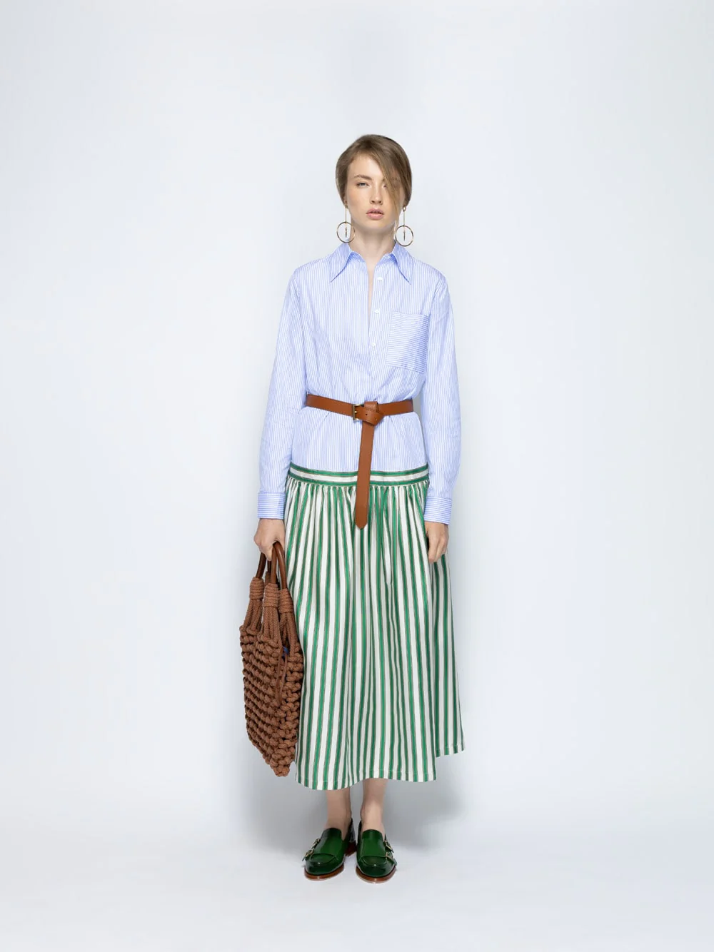 Rosalia Multi Stripes Printed A-Line Poplin Silk Twill Dress - Image 5