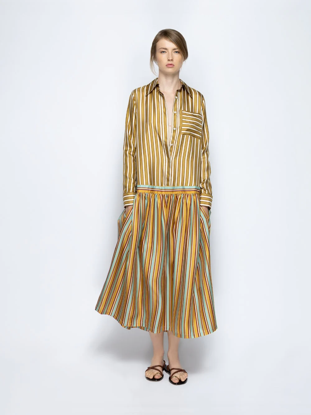 Rosalia Sun Stripes Printed A-Line Silk Twill Dress - Image 2