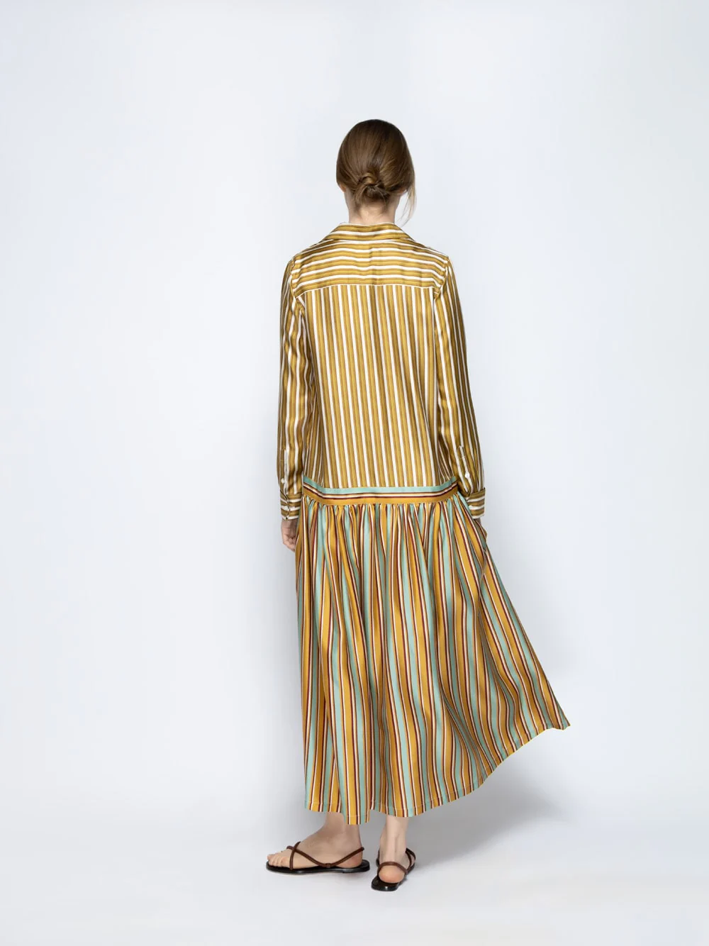 Rosalia Sun Stripes Printed A-Line Silk Twill Dress - Image 4